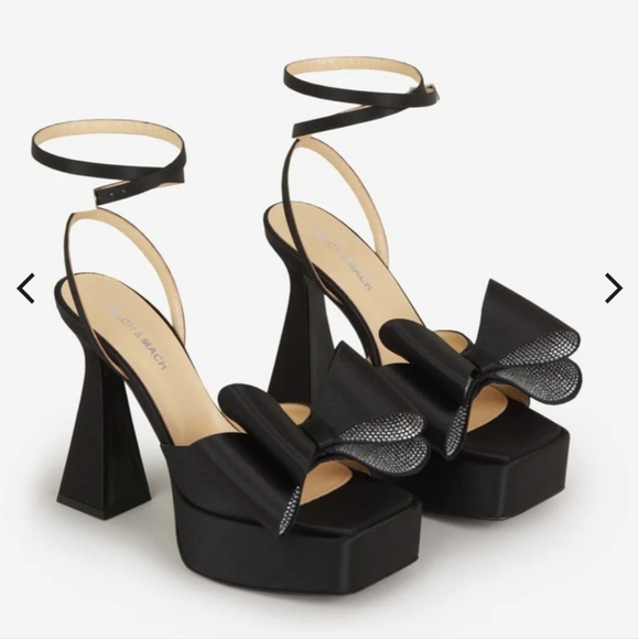 NWT$1,010 MACH & MACH Le Cadeau Black Silk & Crystal Bow Platform Sandal Sz 39.5 - Picture 6 of 17